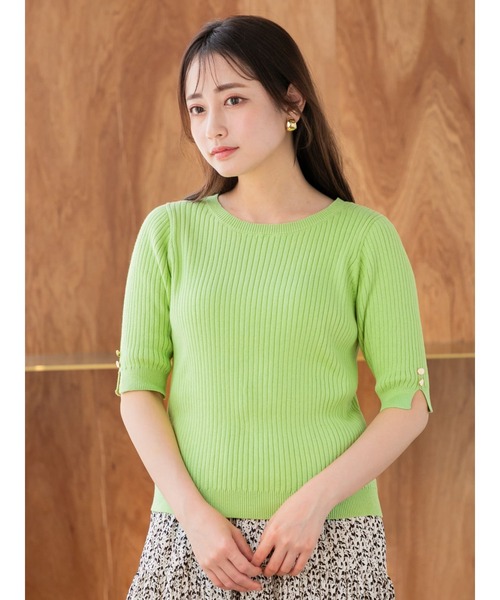 ニット セーター パーソナルカラーボタンデザインリブニット「低身長・小柄女性」 レディース パーソナルカラーボタンデザインリブニット【低身長・小柄女性