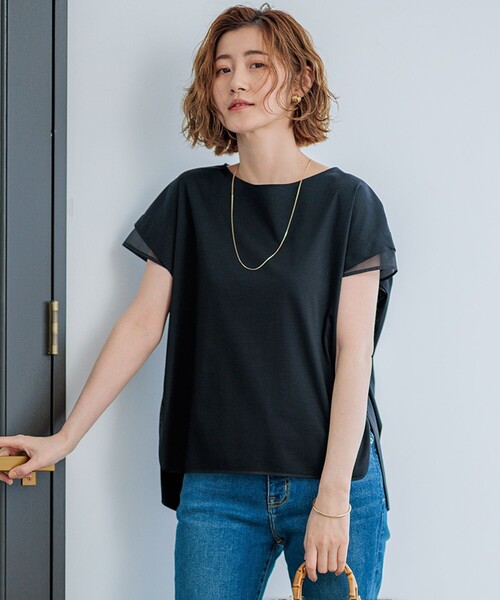 ケイトです★スムースコンビジャージー フレンチスリーブ カットソー 23区 tシャツ 「洗える」スムースコンビジャージー フレンチ