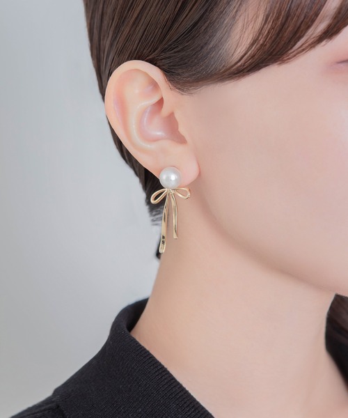 Leja（レジャ） ピアス 「LEJA」2wayパールリボンゴールドピアス結婚式