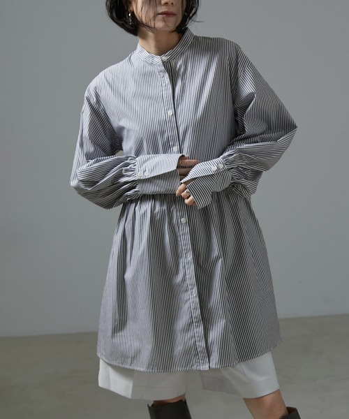 極美品】サロンアダムエロペ ノーカラーチュニックシャツ 2024AW SALON