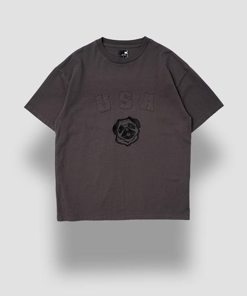 tシャツ 「unisex」パグ ダメージ Tシャツ / 刺繍 ワッペン