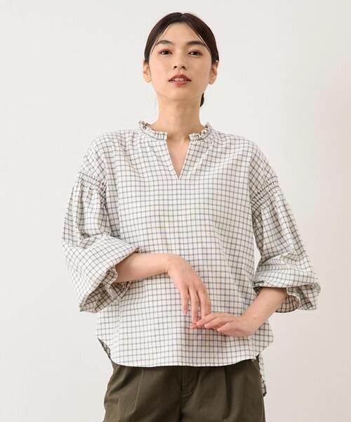 ブラウス シャツ 「WEB限定」コットンチェックフリルブラウス レディース