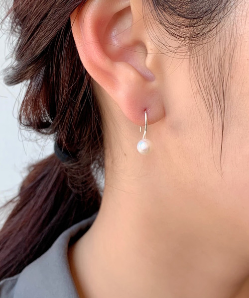 パールとシルバー925のフックピアス ピアス silver925 パールフックピアス (両耳用) レディース