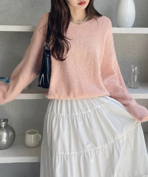 Ada. ニット セーター ふんわりタッチ メランジが可愛い Vネック ゆる