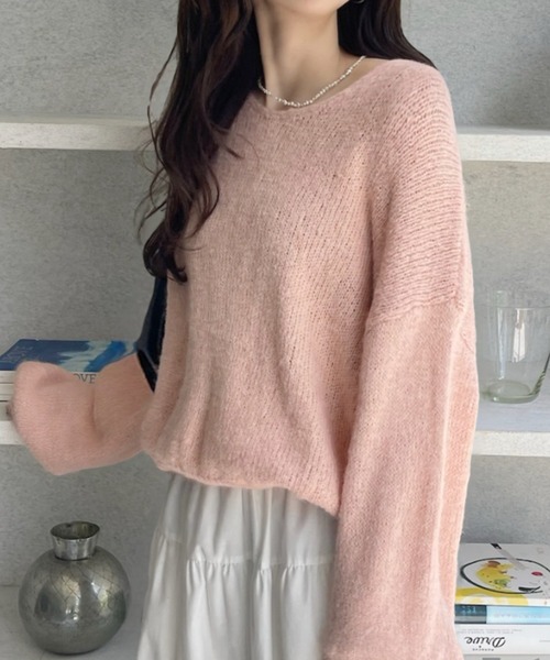 Ada. ニット セーター ふんわりタッチ メランジが可愛い Vネック ゆる