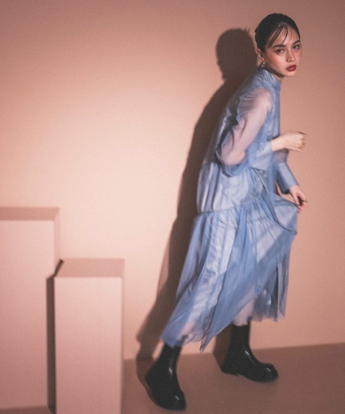 ドレス 「ANDRESD」piping tulle dress「パイピングチュールドレス