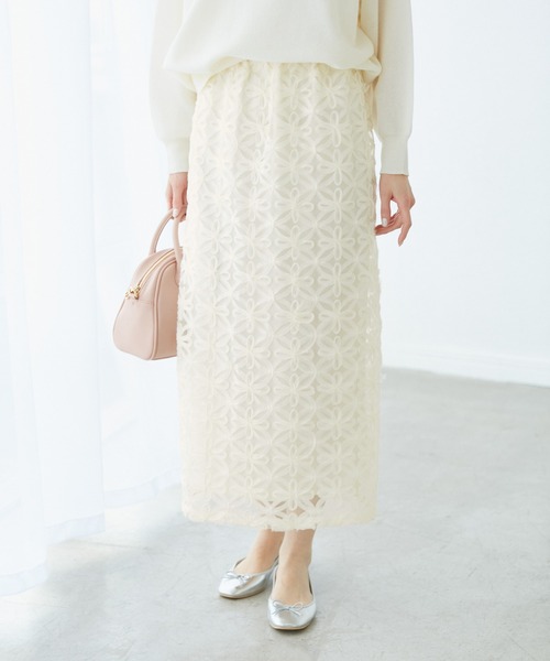 ROPE' PICNIC スカート フラワーチュールレースアイライン