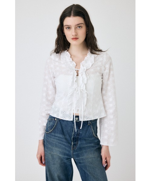 新品未使用MOUSSY EYELET CAPSLEEVE ブラウス MOUSSY EYELET CAPSLEEVE ブラウス BLK -ファッション通販