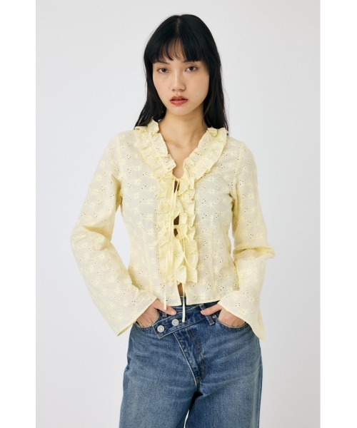 イエローフリルブラウス 長袖 MOUSSY MOUSSY ブラウス シャツ EYELET RUFFLE レディース : ZOZOTOWN