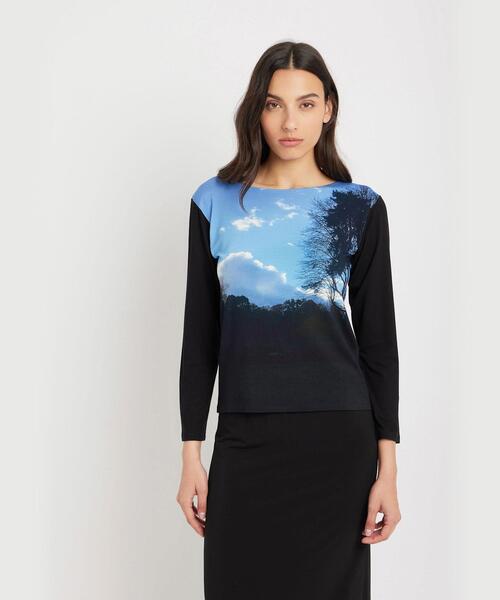 tシャツ フォトプリント コットン 長袖 Tシャツ ”Ciel Bleu” レディース