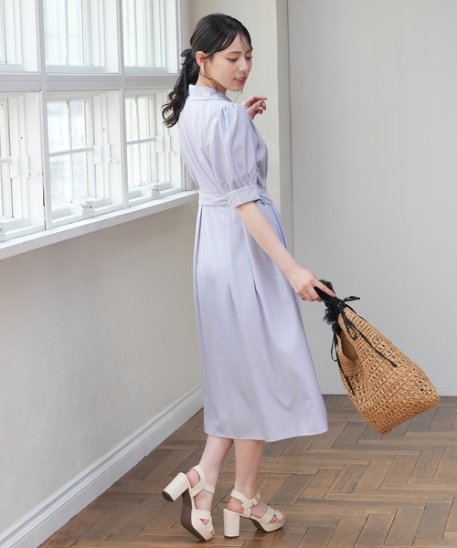 ASTORIA ODIER ワンピース ストライプシャツワンピース(半袖