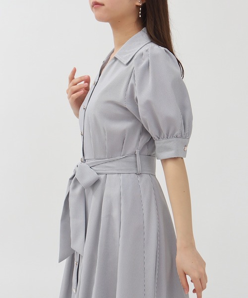 ASTORIA ODIER ワンピース ストライプシャツワンピース(半袖