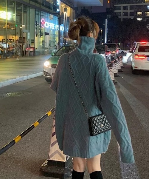 「SONA」 タートルネックニット FREE ブルー レディース_画像2