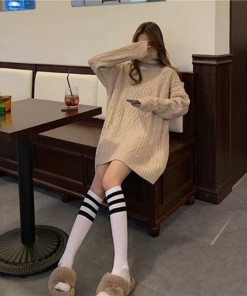 「SONA」 タートルネックニット FREE ブルー レディース_画像3