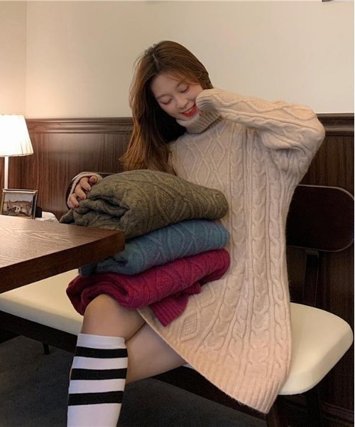 「SONA」 タートルネックニット FREE ブルー レディース_画像6