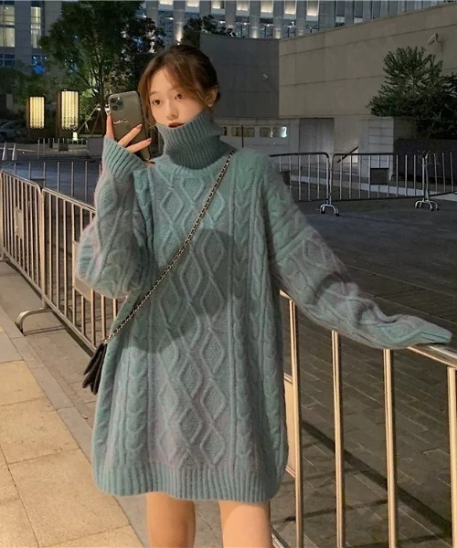 「SONA」 タートルネックニット FREE ブルー レディース_画像9