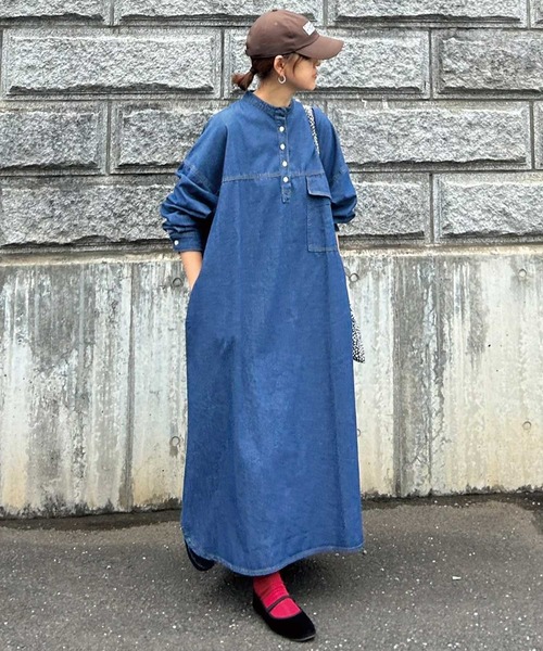 ワンピース 「CORNERS by KR」デニムヘンリーネックワンピース
