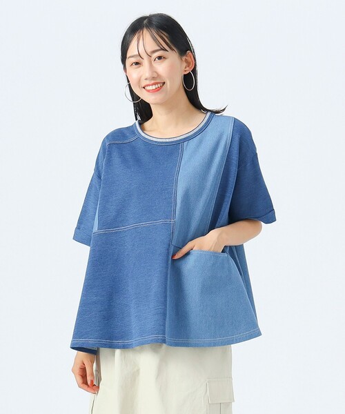 tシャツ 異素材使いプルオーバー レディース BEAMS HEART tシャツ 異素材 コットン デニム プルオーバー