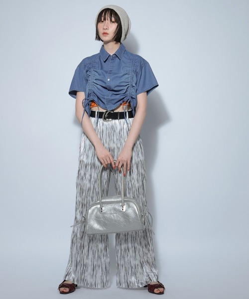 PAGEBOY ブラウス シャツ ドロストデニムショートシャツ