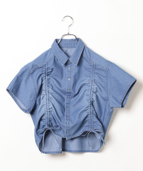 PAGEBOY ブラウス シャツ ドロストデニムショートシャツ