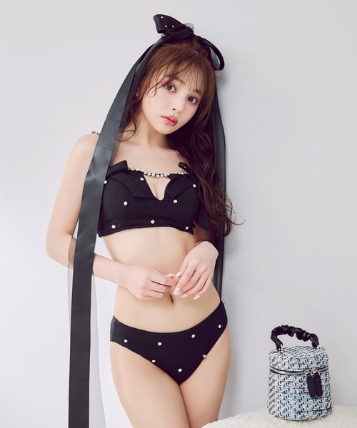 pui  水着 サイドリボン TeddyShop 水着 レディース クロスバンド風サイドリボンビキニ+