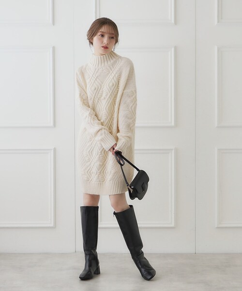 「couture brooch」 ニットワンピース 38 ベージュ レディース_画像2