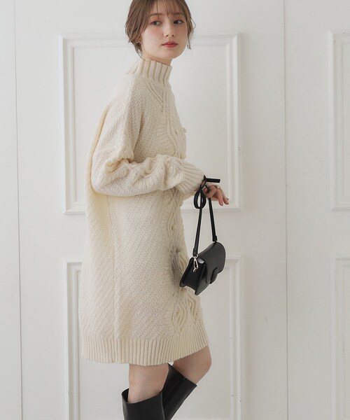 「couture brooch」 ニットワンピース 38 ベージュ レディース_画像6