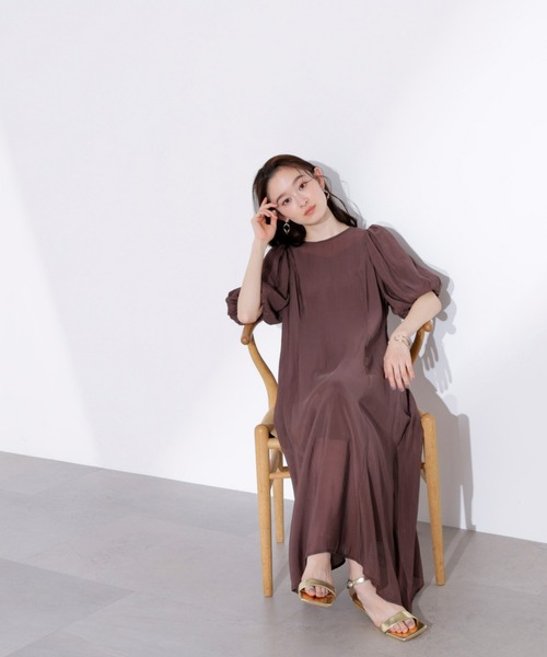 テクスチャーパフスリーブワンピース【SANSeLF同型】sanw25s02 N.Natural Beauty Basic ワンピース 「PS/低身長サイズ」シアー