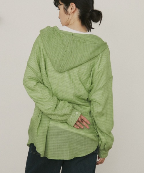 ROTOL マスクフードシャツ パーカー 緑チェック 3 美品23AW ROTOL マスクフードシャツ パーカー 緑チェック 3 美品23AW
