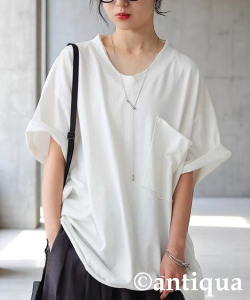 antiqua（アンティカ） tシャツ Vネック 綿100% カットオフVネックT
