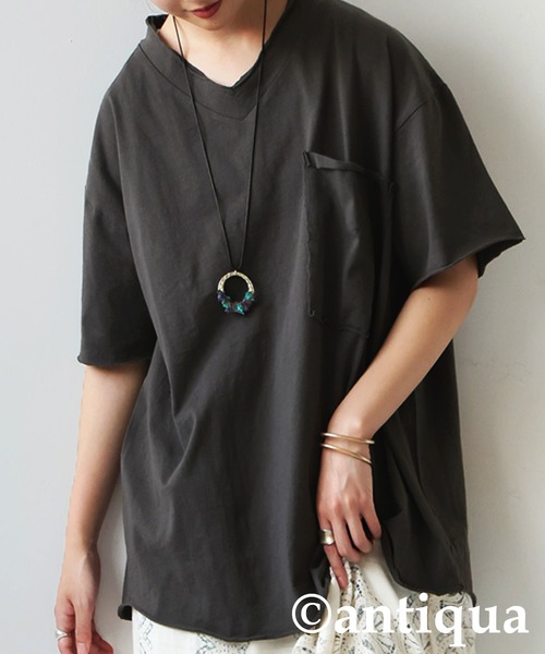 antiqua（アンティカ） tシャツ Vネック 綿100% カットオフVネックT