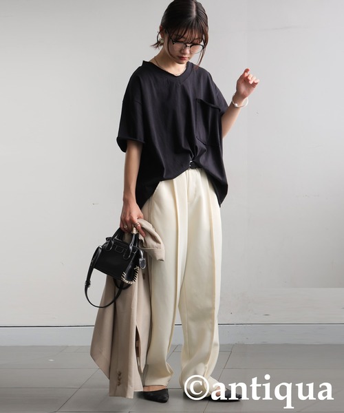 antiqua（アンティカ） tシャツ Vネック 綿100% カットオフVネックT