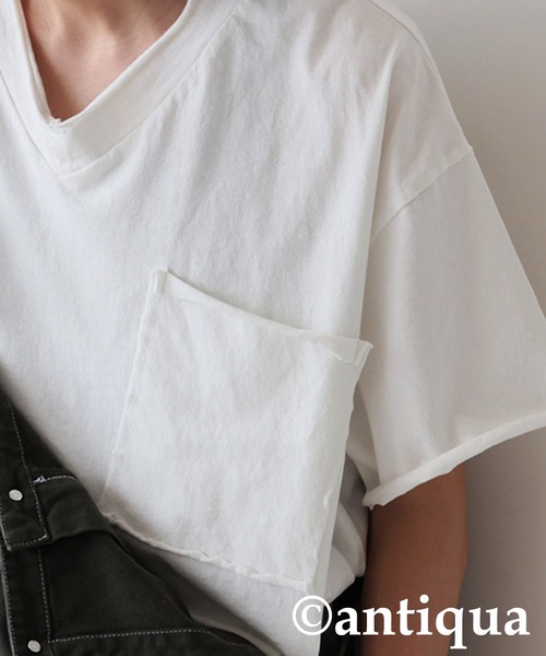 antiqua（アンティカ） tシャツ Vネック 綿100% カットオフVネックT