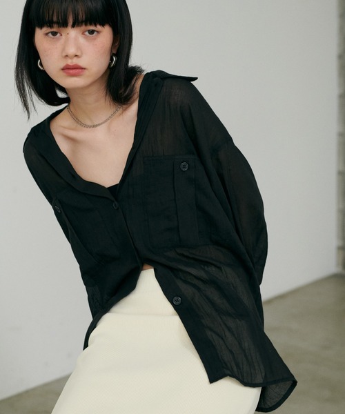 LARUTA シアーサファリポケット付きシャツ（サックス） LARUTA】［Web限定］シアーサファリポケット付きシャツ（シャツ