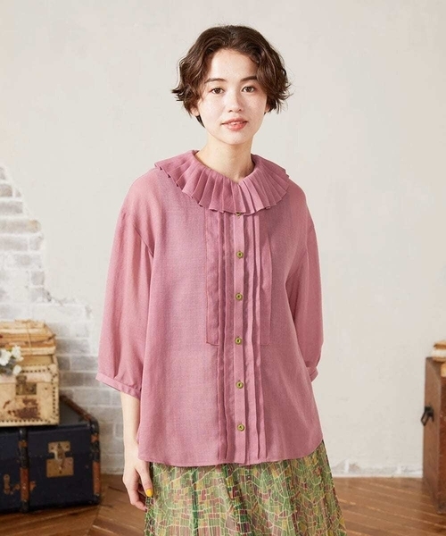 ブラウス シャツ 「2WAY」Pleats スパンローンフリルブラウス レディース