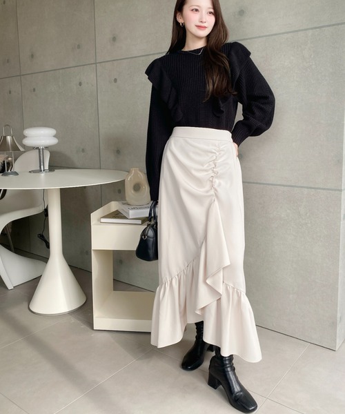 moment+ スカート アシンメトリーヘムギャザースカート : ZOZOTOWN