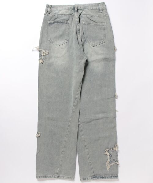 「almo」 「BURLESQUE」加工デニムパンツ LARGE ブルー レディース