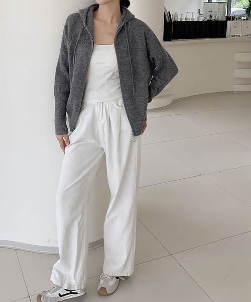 LOWO パーカー フーデッド ニットパーカー レディース : ZOZOTOWN