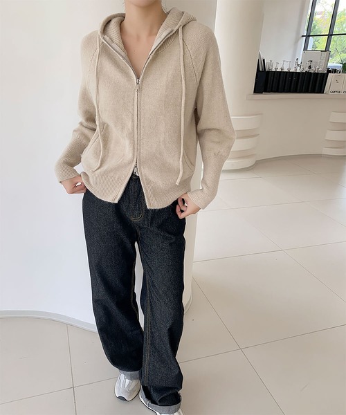 LOWO パーカー フーデッド ニットパーカー レディース : ZOZOTOWN