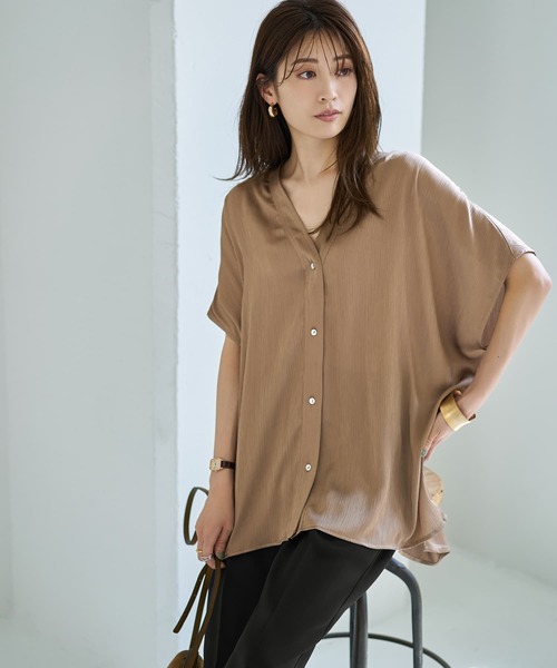 STYLE DELI（スタイルデリ） tシャツ 「LUXE」楊柳ゆったりVネック 
