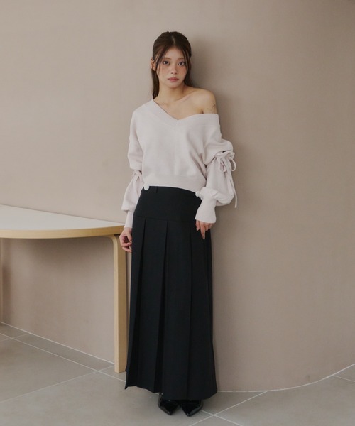 powwa more ロング スカート パールボタン ロングプリーツスカート