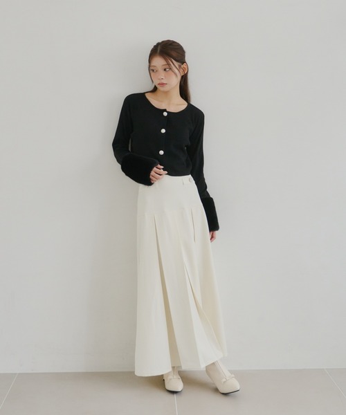 powwa more ロング スカート パールボタン ロングプリーツスカート