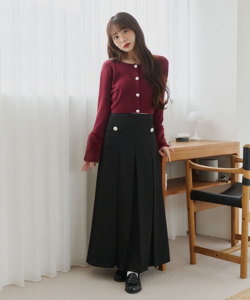 powwa more ロング スカート パールボタン ロングプリーツスカート