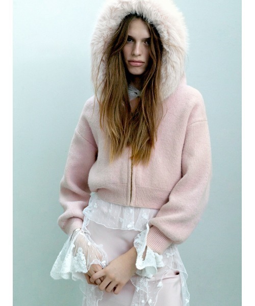 SNIDEL パーカー Sustainableファー付きニットパーカー レディース