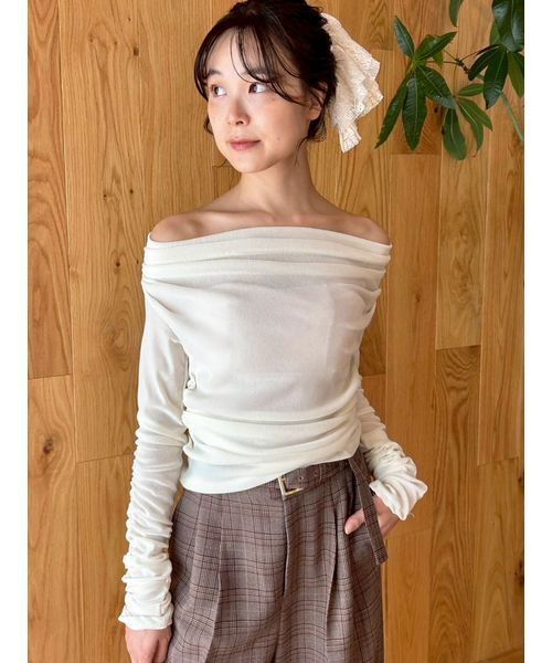 LILY BROWN アイボリー 長袖トップス　フロッキーベロアドレープトップス LILY BROWN（リリーブラウン） tシャツ フロッキーベロアドレープ