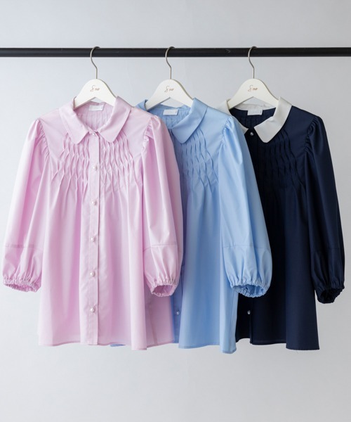 「Sono」 7分袖ブラウス F ネイビー レディースの画像
