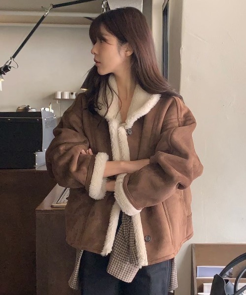 Aelina ブルゾン アウター ポケット付き裏ボアコート レディース