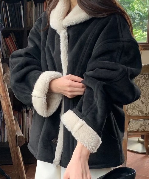 Aelina ブルゾン アウター ポケット付き裏ボアコート レディース