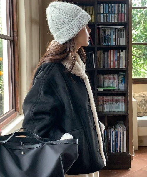 Aelina ブルゾン アウター ポケット付き裏ボアコート レディース