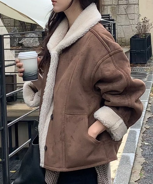 Aelina ブルゾン アウター ポケット付き裏ボアコート レディース